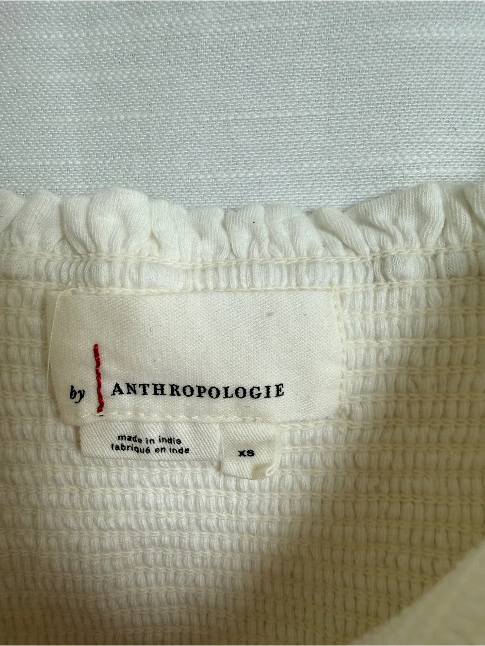 Anthropologie Embroidered Smocked Puff Sleeve Top Ivory | Size XS